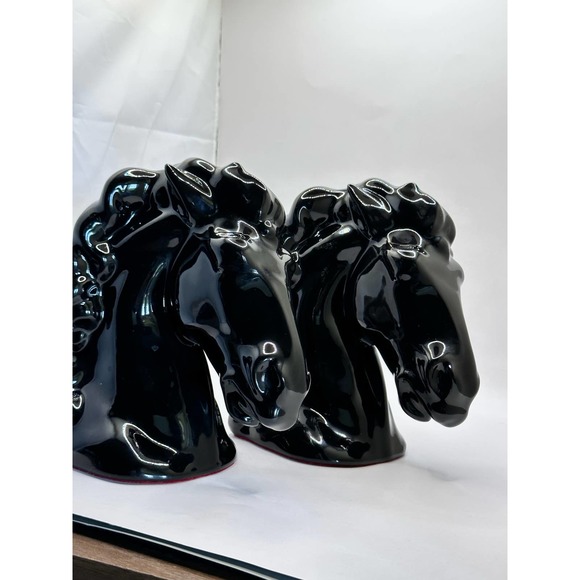 Mid Century Modern Glossy Ceramic Black Horse Head Bookends - Picture 7 of 13